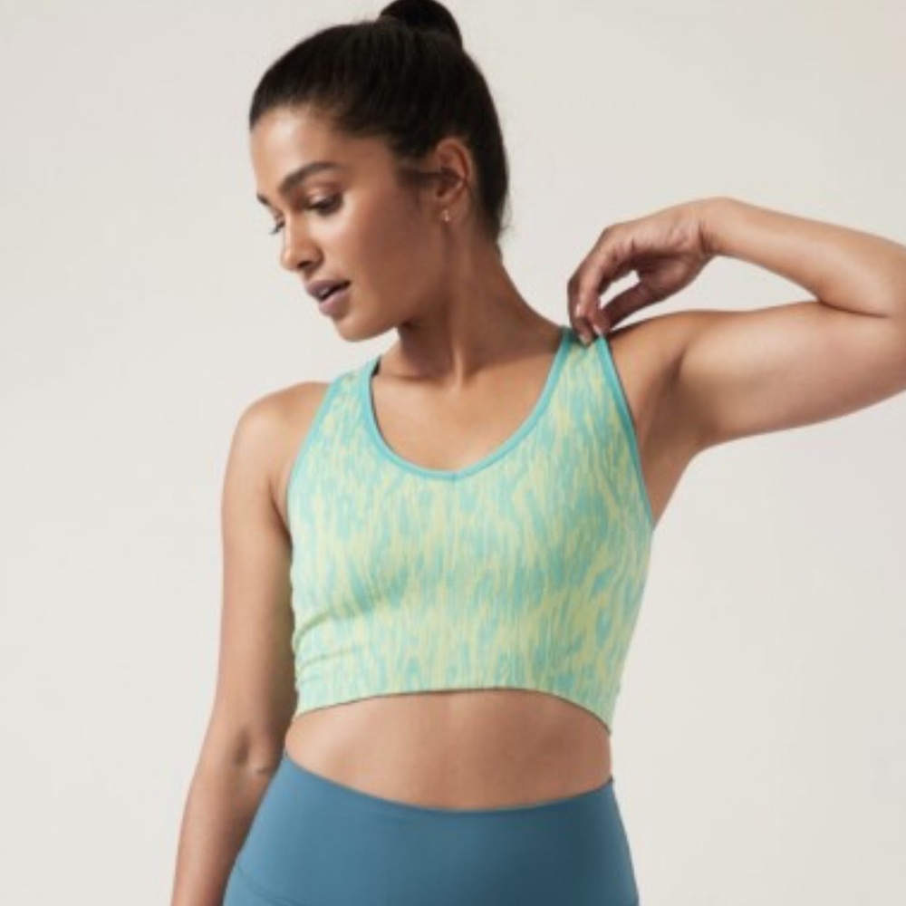 Athleta Women’s Aurora Crop Tank Teal & Yellow Patterned NWT size S